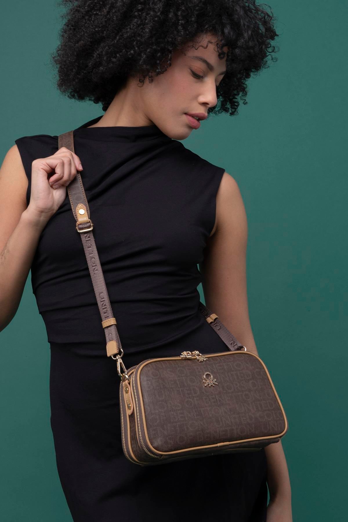 Benetton 1277 Kadın Deri Çapraz Çanta Kahve Camel