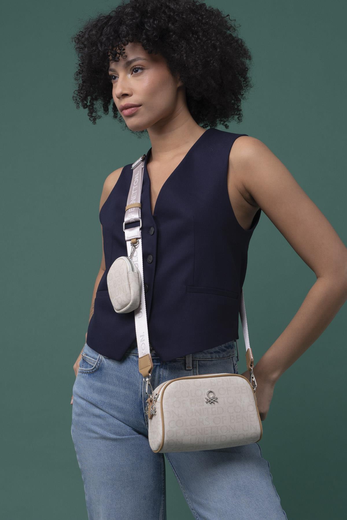 Benetton 1278 Kadın Deri Çapraz Çanta Bej Camel