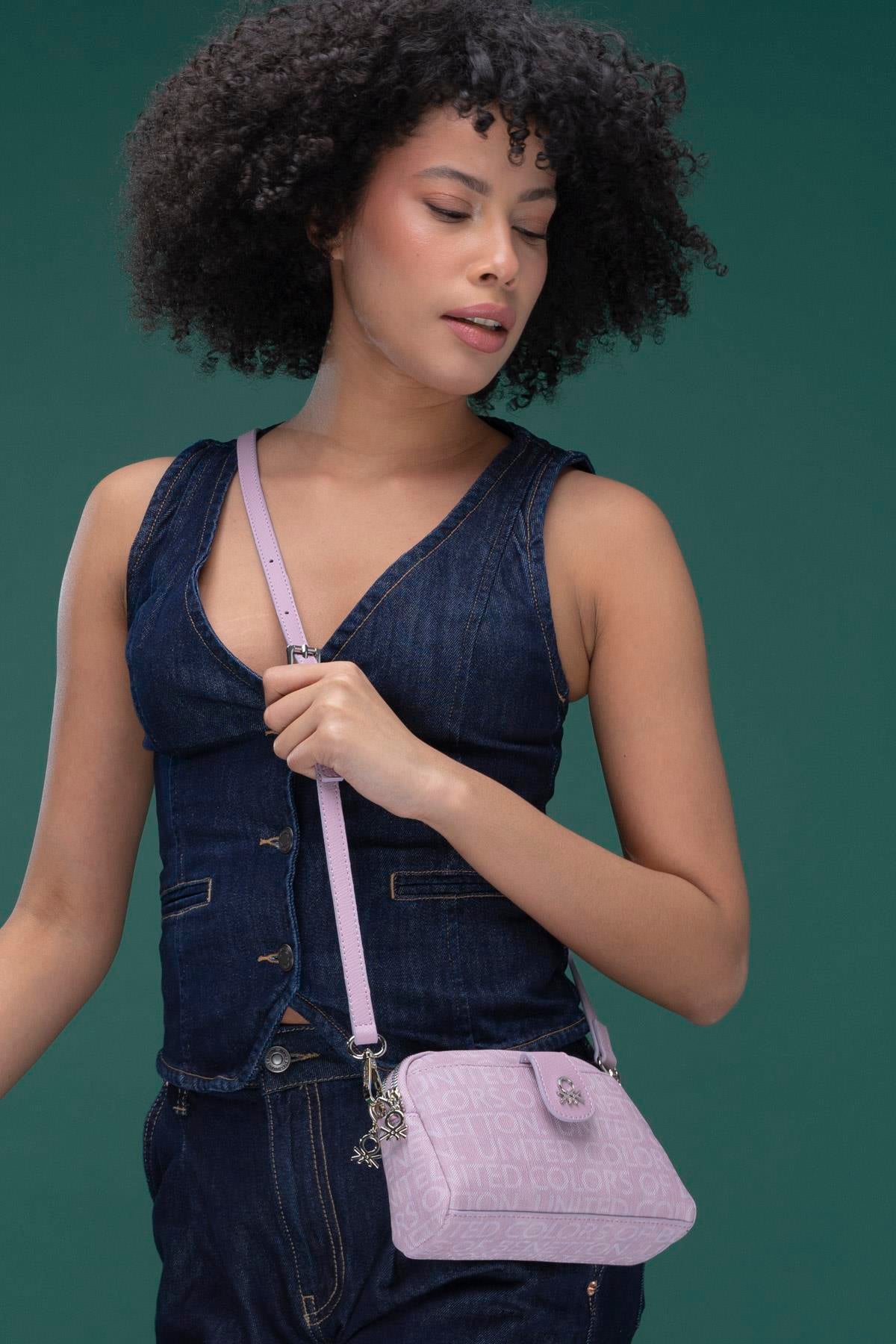 Benetton 1320 Kadın Deri Çapraz Çanta Lila