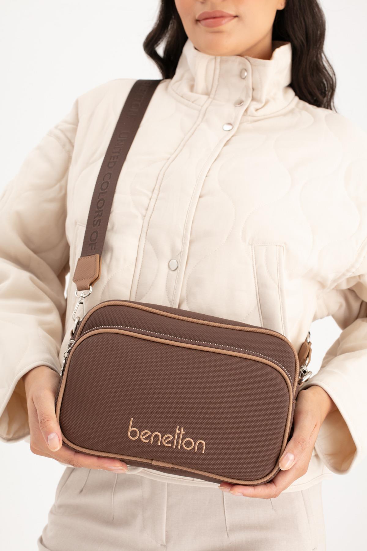 Benetton 1653 Kadın Deri Çapraz Çanta Kahve Camel