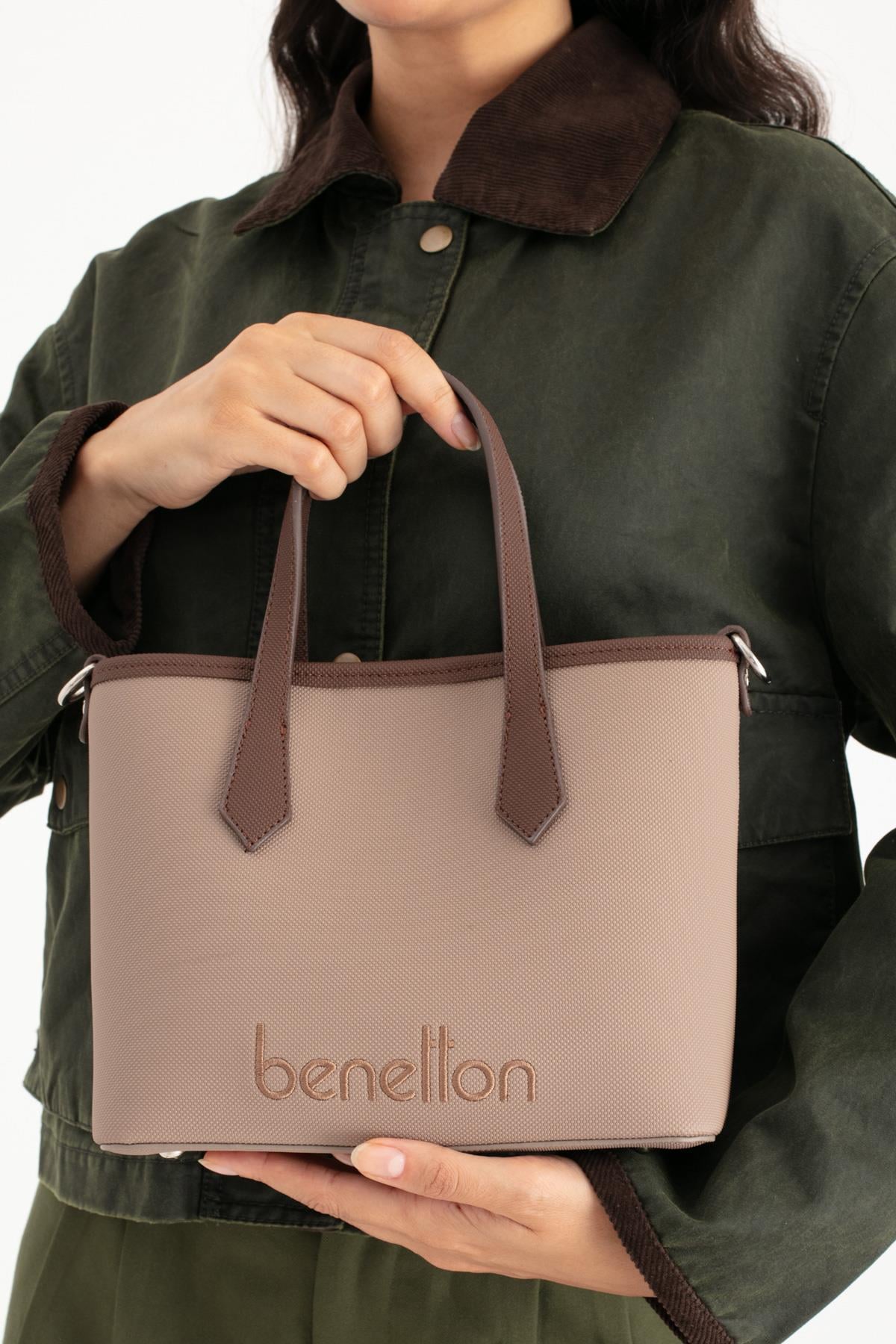 Benetton 1654 Kadın Deri Kol Çantası Vizon Kahve