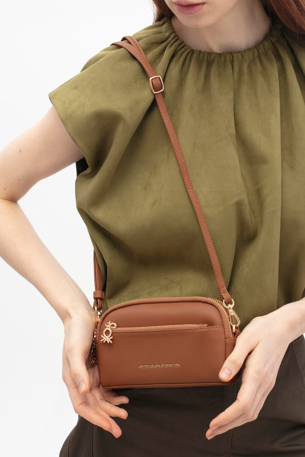 Benetton 1717 Kadın Deri Çapraz Çanta Camel