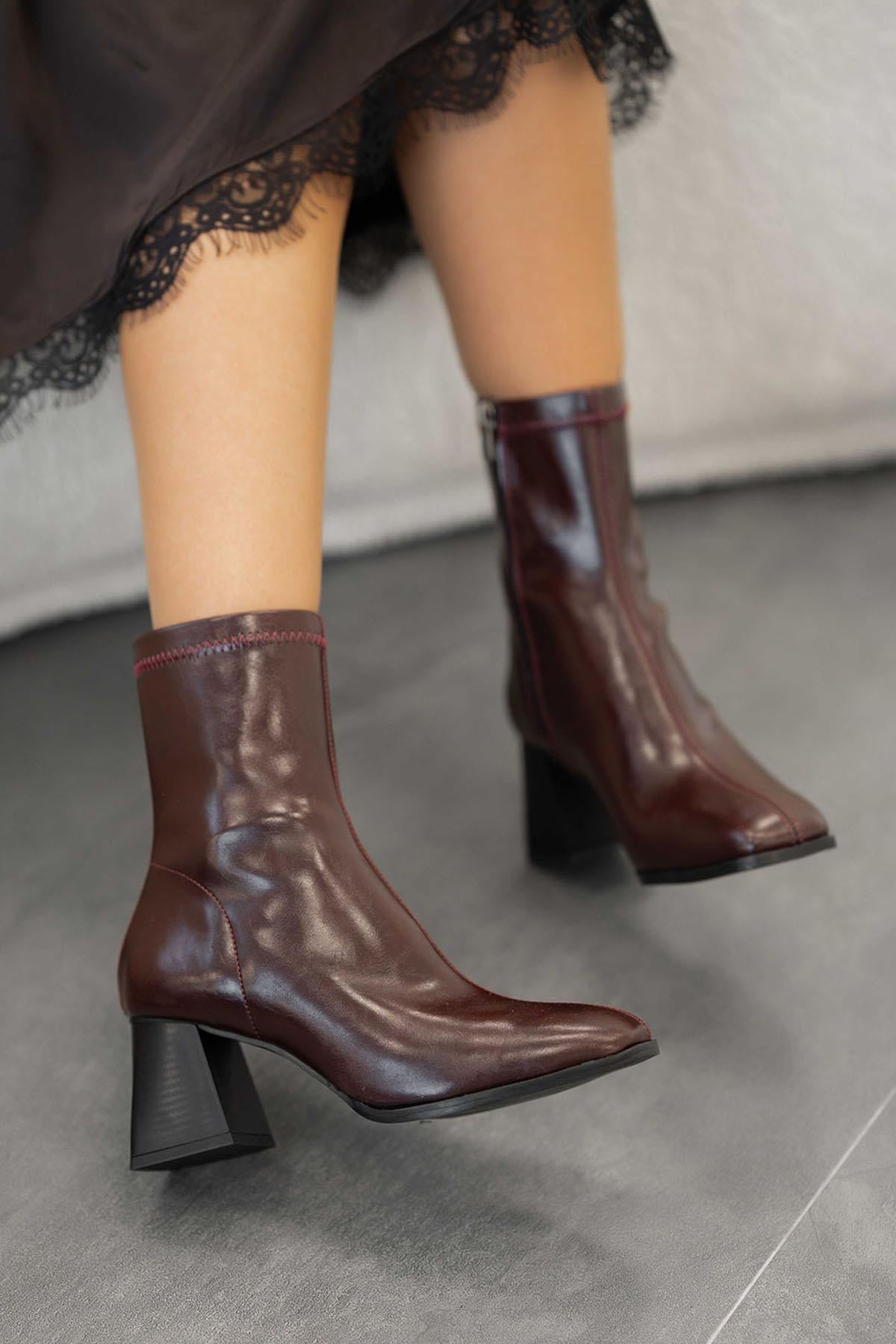 Fallon Kadın Rugan Streç Topuklu Bot Bordo