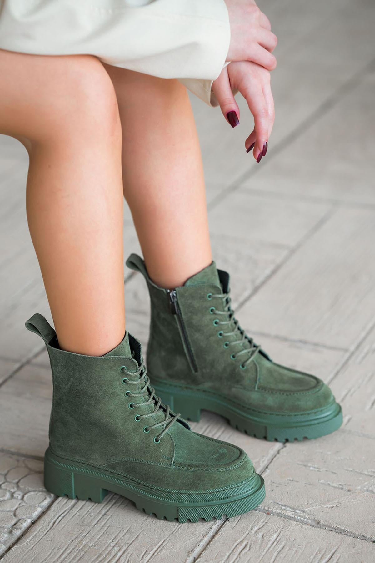 Patrick Kadın Hakiki Deri Süet Postal Yeşil