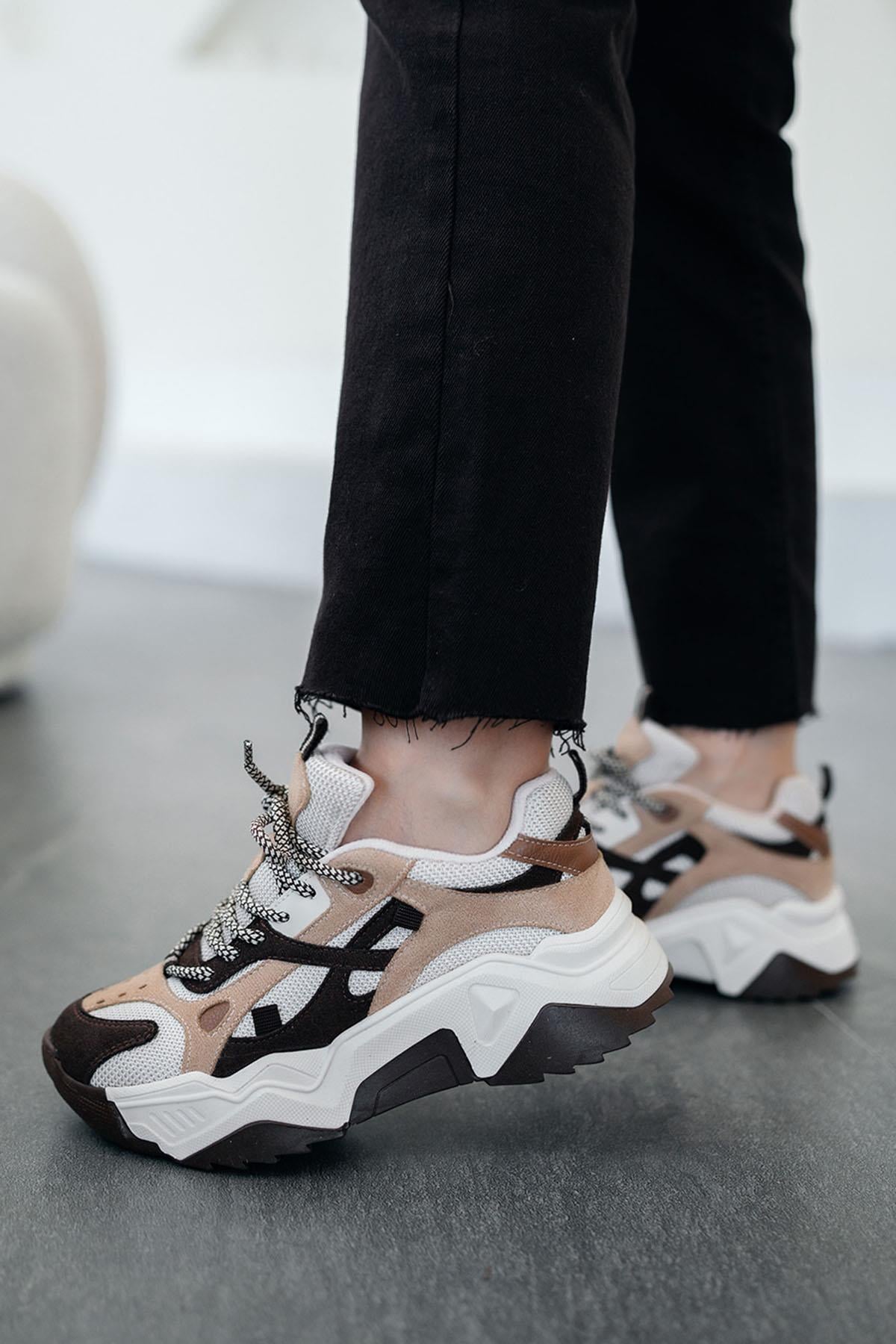 Tona Kadın Kalın Tabanlı Bağcıklı Sneakers Kahve