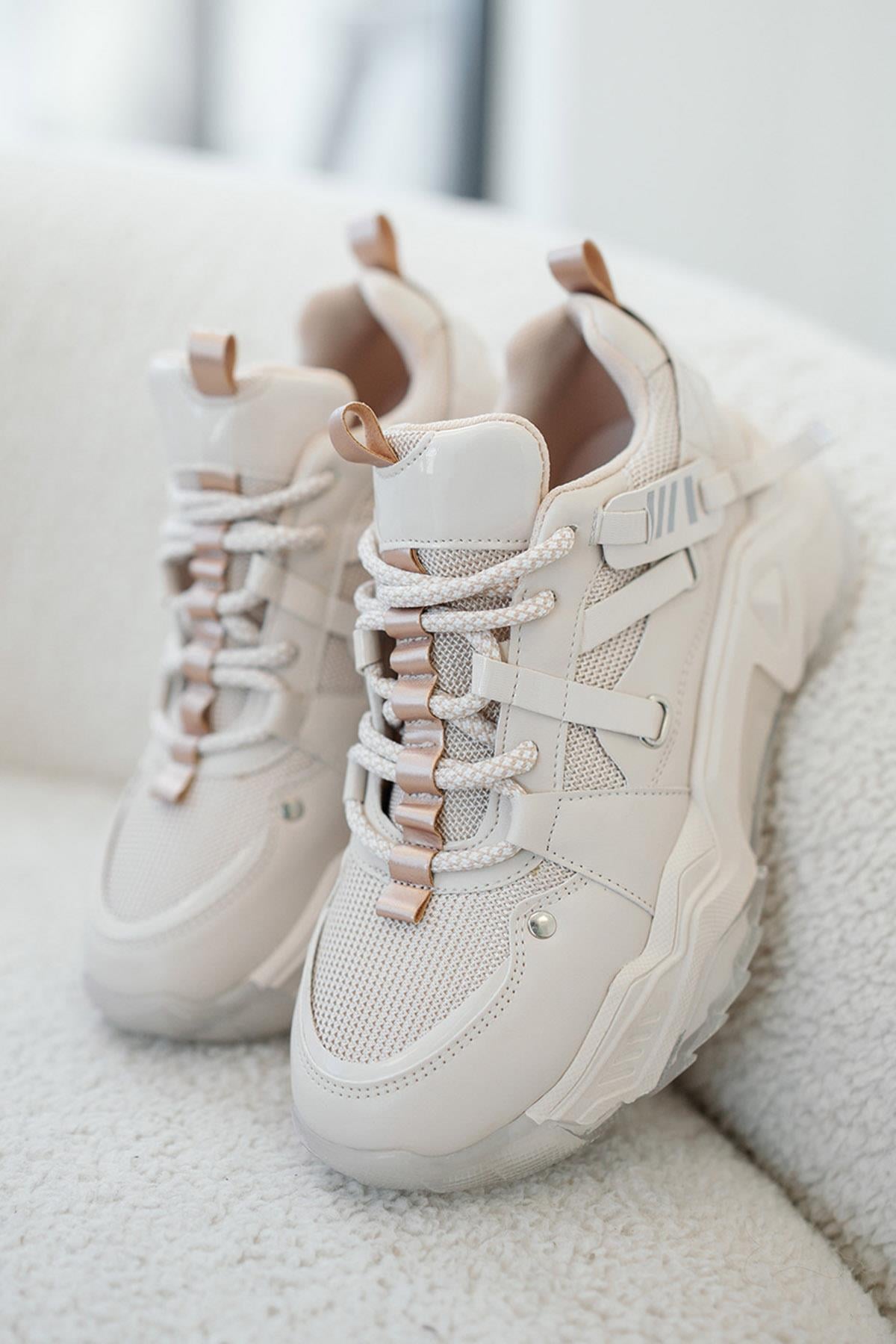 Trow Kadın Bağcıklı Kalın Tabanlı Sneakers Bej