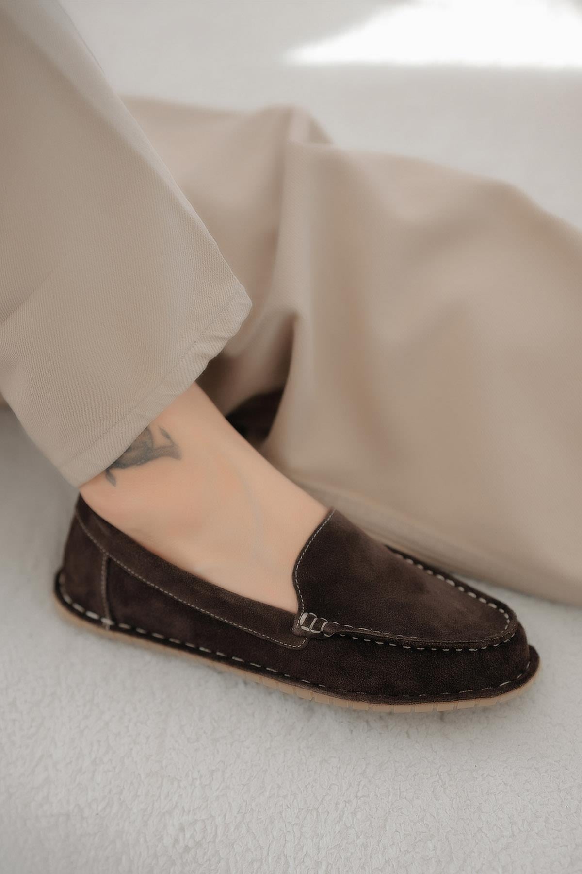 Ugaro Kadın Hakiki Süet Loafer Ayakkabı Kahverengi