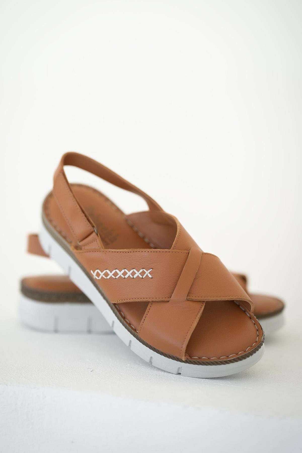 Venice Kadın Hakiki Deri Sandalet Taba