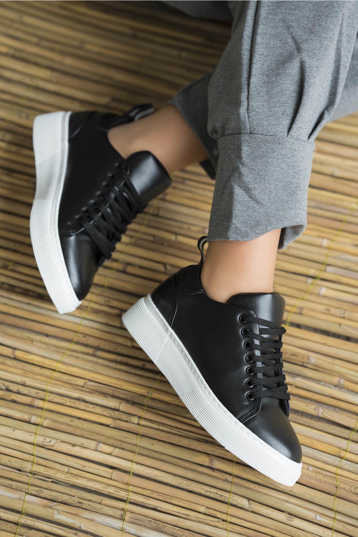 Very Kadın Deri Bağcıklı Spor Ayakkabı Siyah