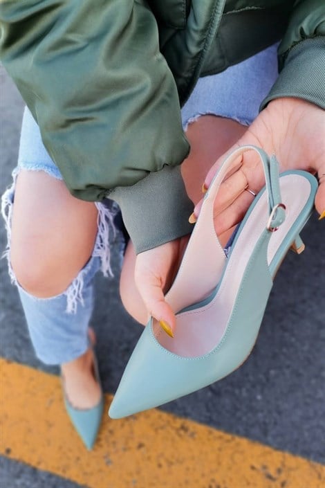 Cara Kadın Deri Arkası Açık İnce Topuklu Ayakkabı Mint Yeşil