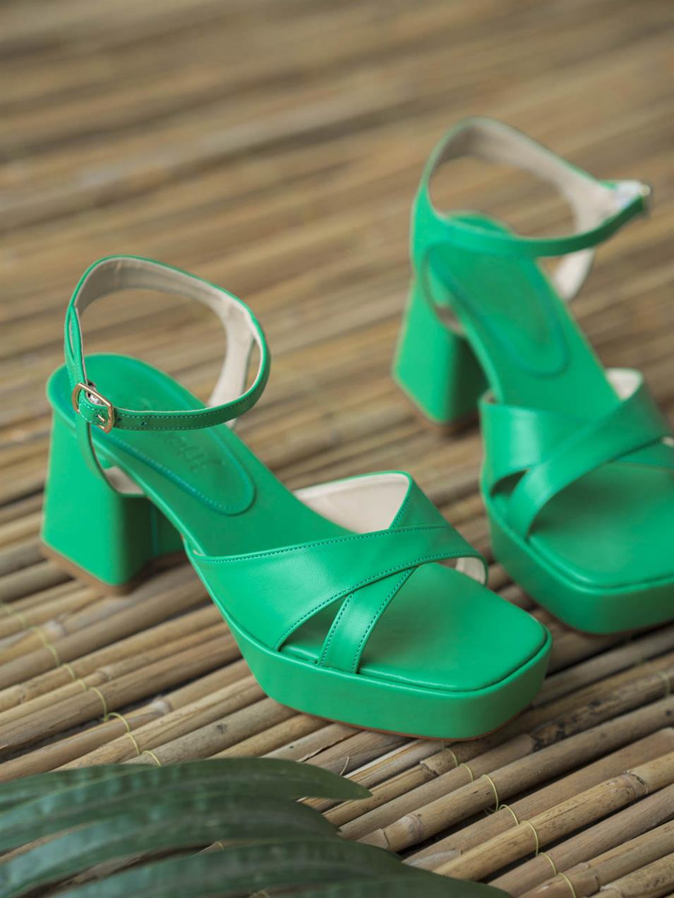 Milla Kadın Platform Topuklu Deri Ayakkabı Çimen Yeşili
