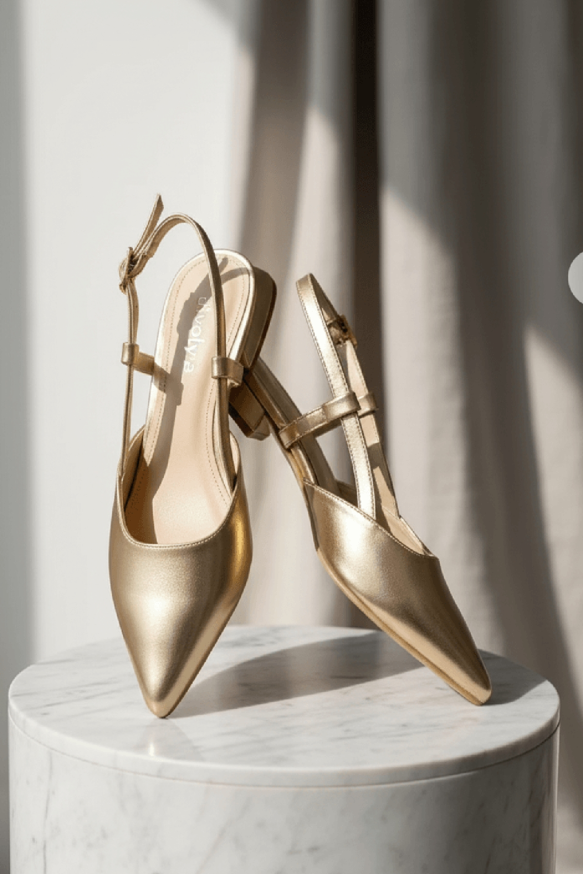 Felina Gold Kırışık ( 3 cm Topuklu ) Sivri Burun Topuklu Ayakkabı