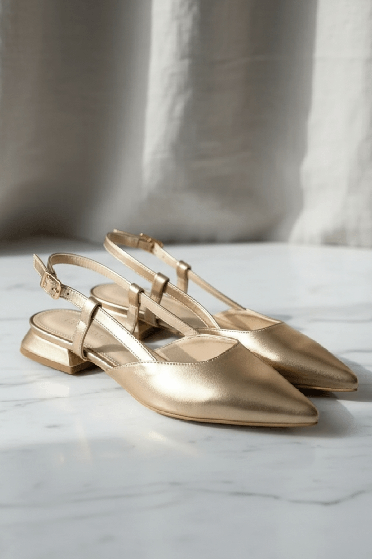 Felina Gold Kırışık ( 3 cm Topuklu ) Sivri Burun Topuklu Ayakkabı