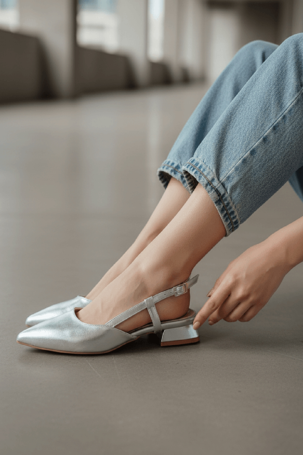 Felina Gümüş Kırışık ( 3 cm Topuklu ) Sivri Burun Topuklu Ayakkabı