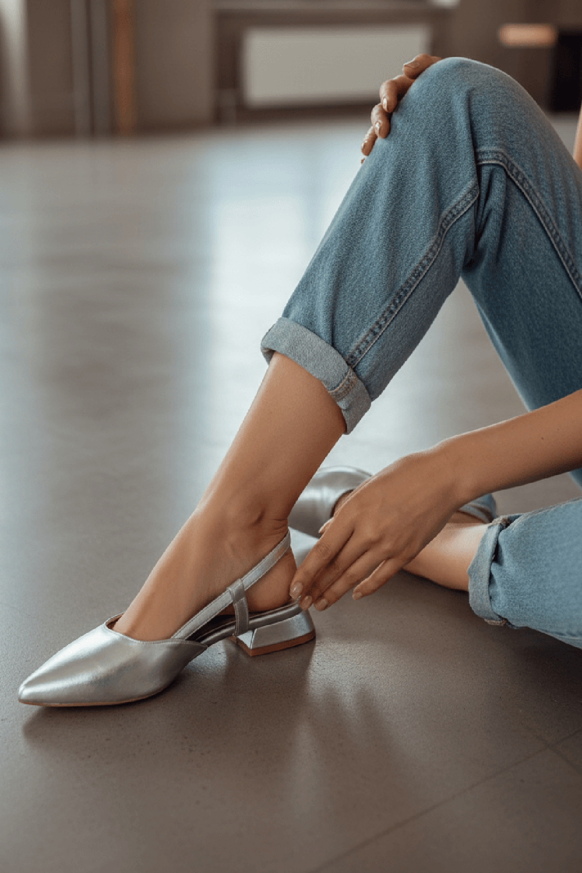 Felina Gümüş Kırışık ( 3 cm Topuklu ) Sivri Burun Topuklu Ayakkabı