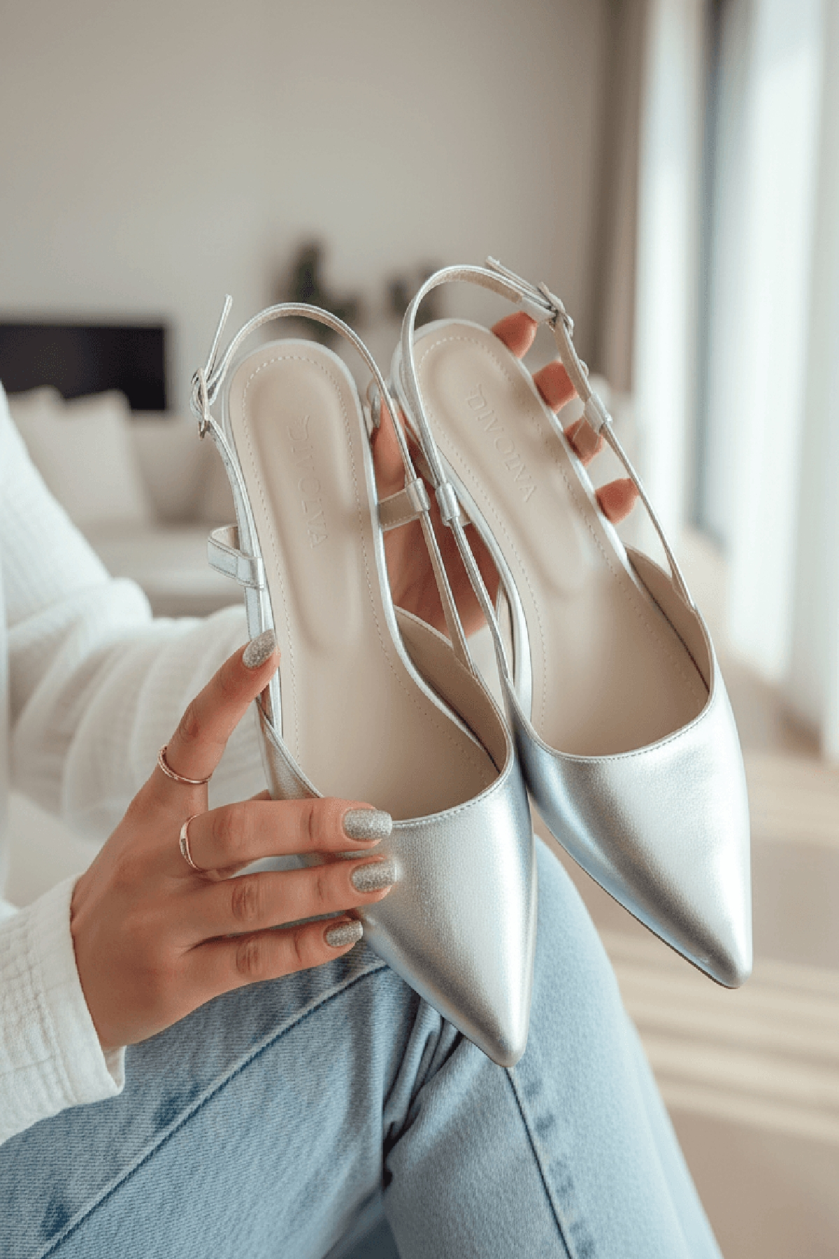 Felina Gümüş Kırışık ( 3 cm Topuklu ) Sivri Burun Topuklu Ayakkabı