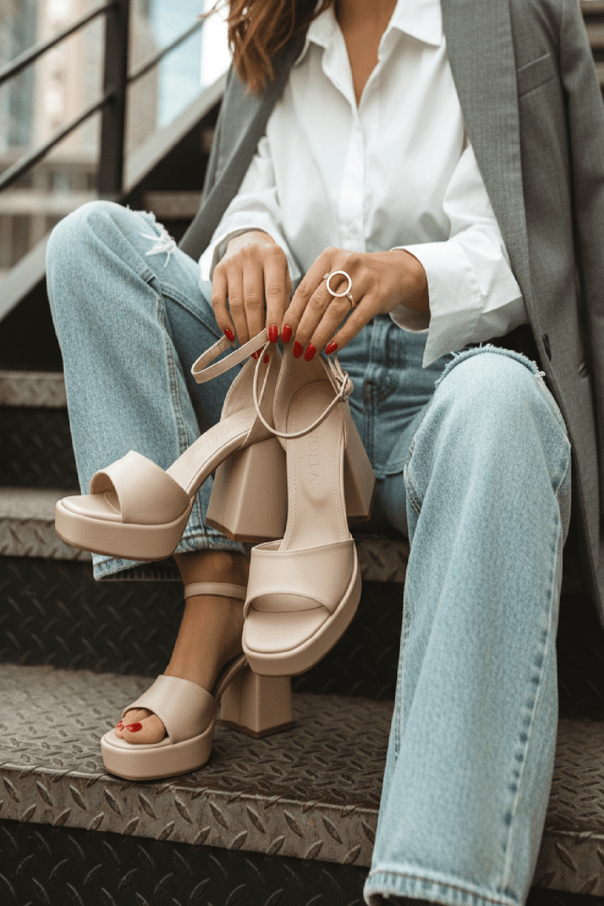 June Bej Cilt ( 9 Cm Topuk ) Platform Topuklu Günlük Ayakkabı