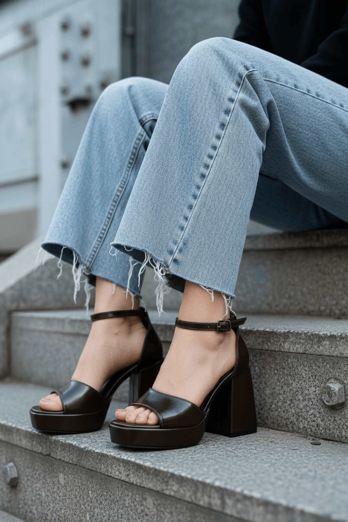 June Kahverengi Kırışık Rugan ( 9 Cm Topuk ) Platform Topuklu Günlük Ayakkabı