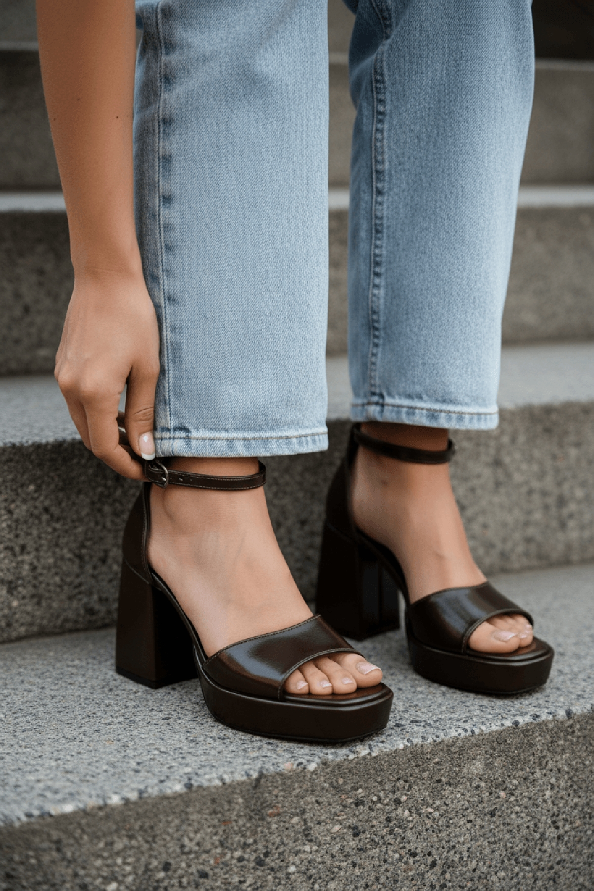 June Kahverengi Kırışık Rugan ( 9 Cm Topuk ) Platform Topuklu Günlük Ayakkabı