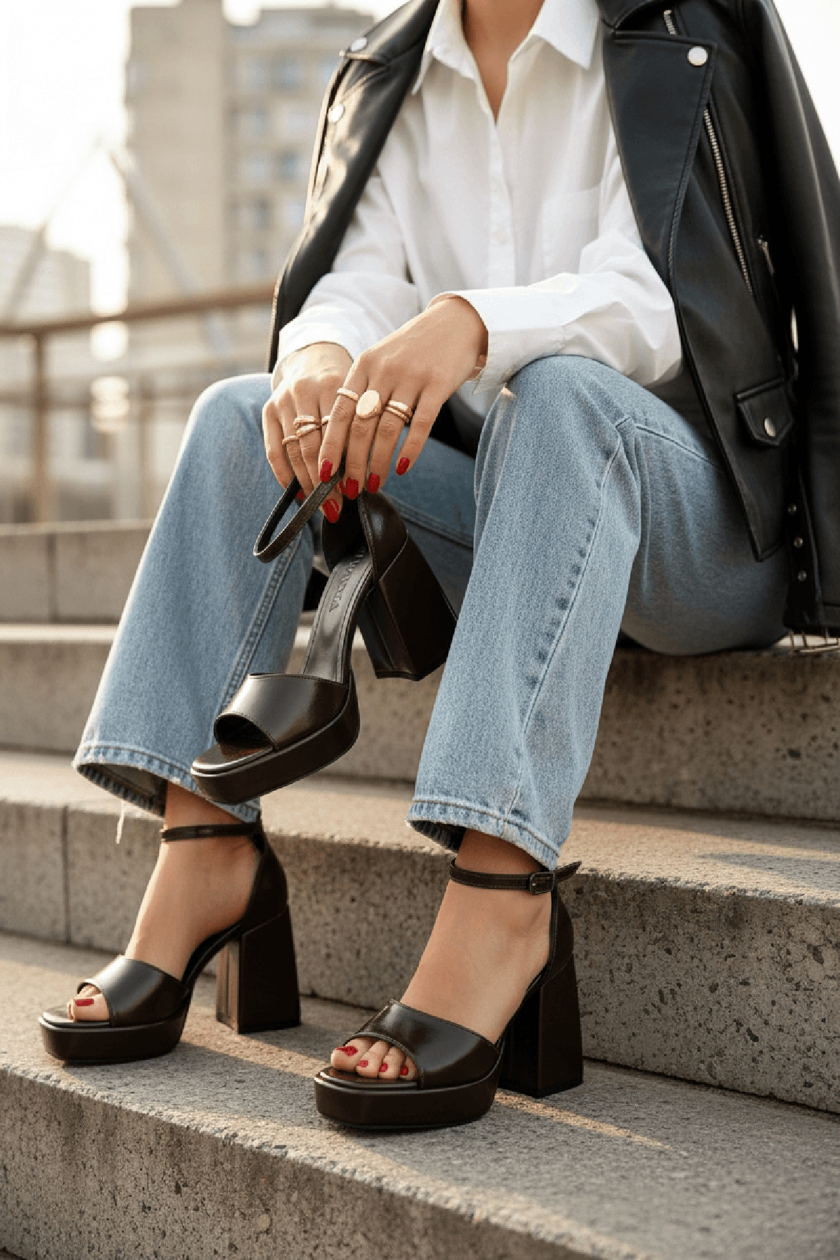 June Kahverengi Kırışık Rugan ( 9 Cm Topuk ) Platform Topuklu Günlük Ayakkabı