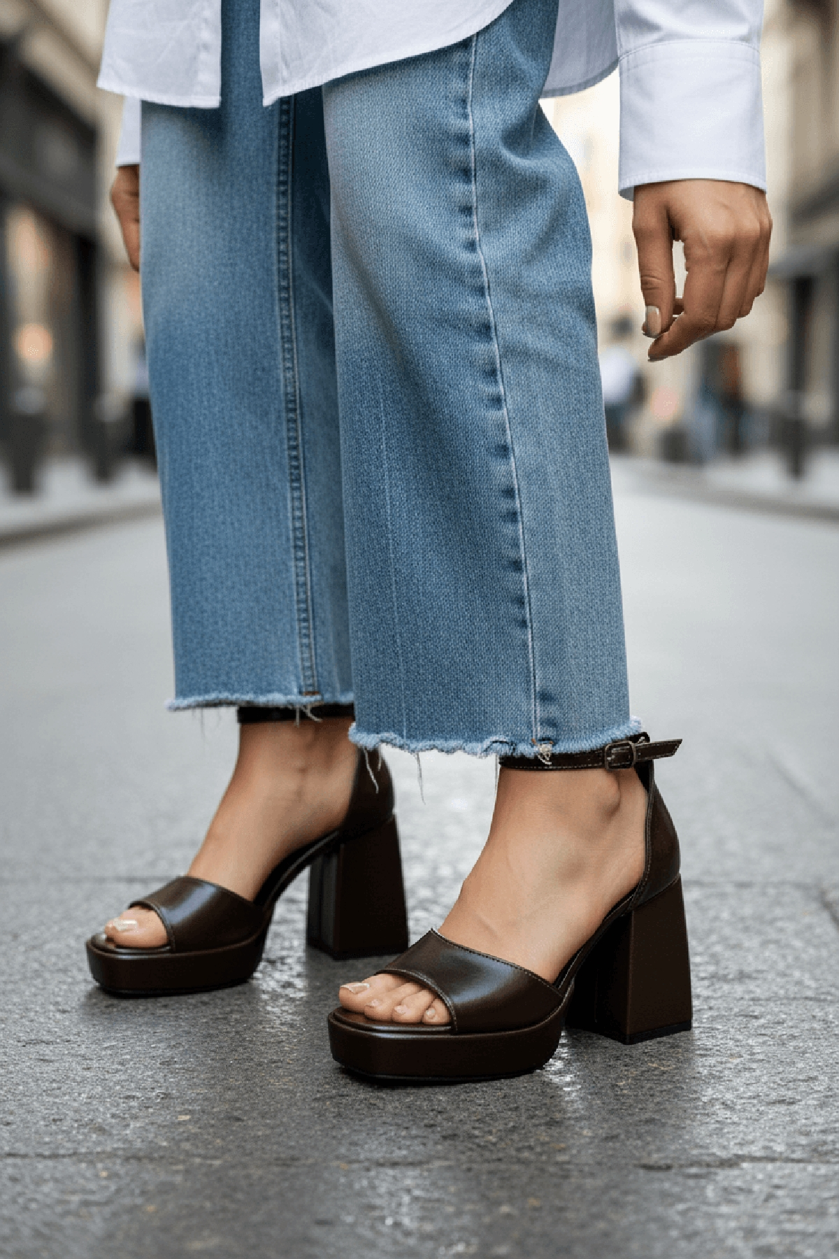 June Kahverengi Kırışık Rugan ( 9 Cm Topuk ) Platform Topuklu Günlük Ayakkabı