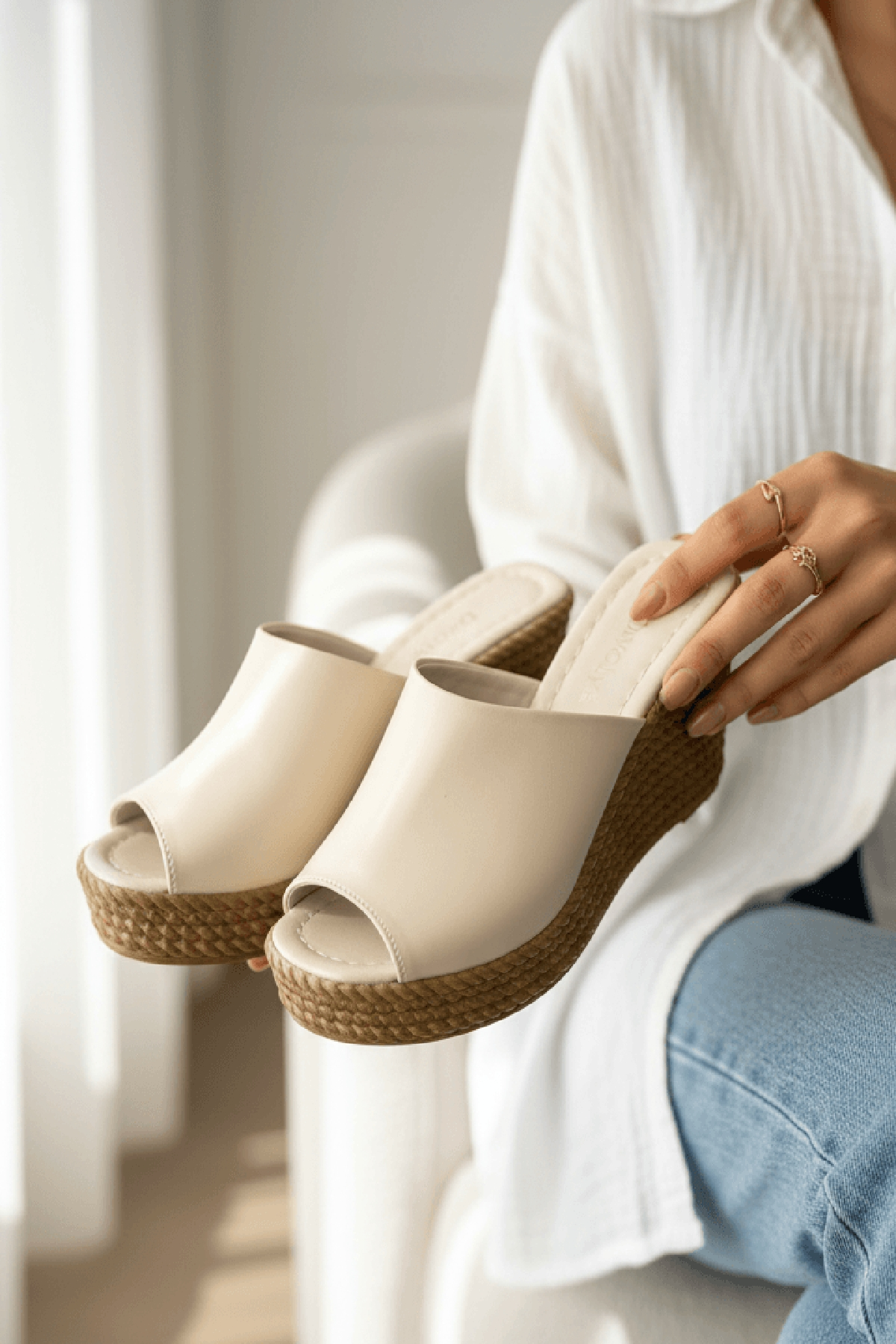 Rabeka Bej Dolgu Topuklu ( 10 cm Topuk. 3 cm Platform) Günlük Kullanım Terlik