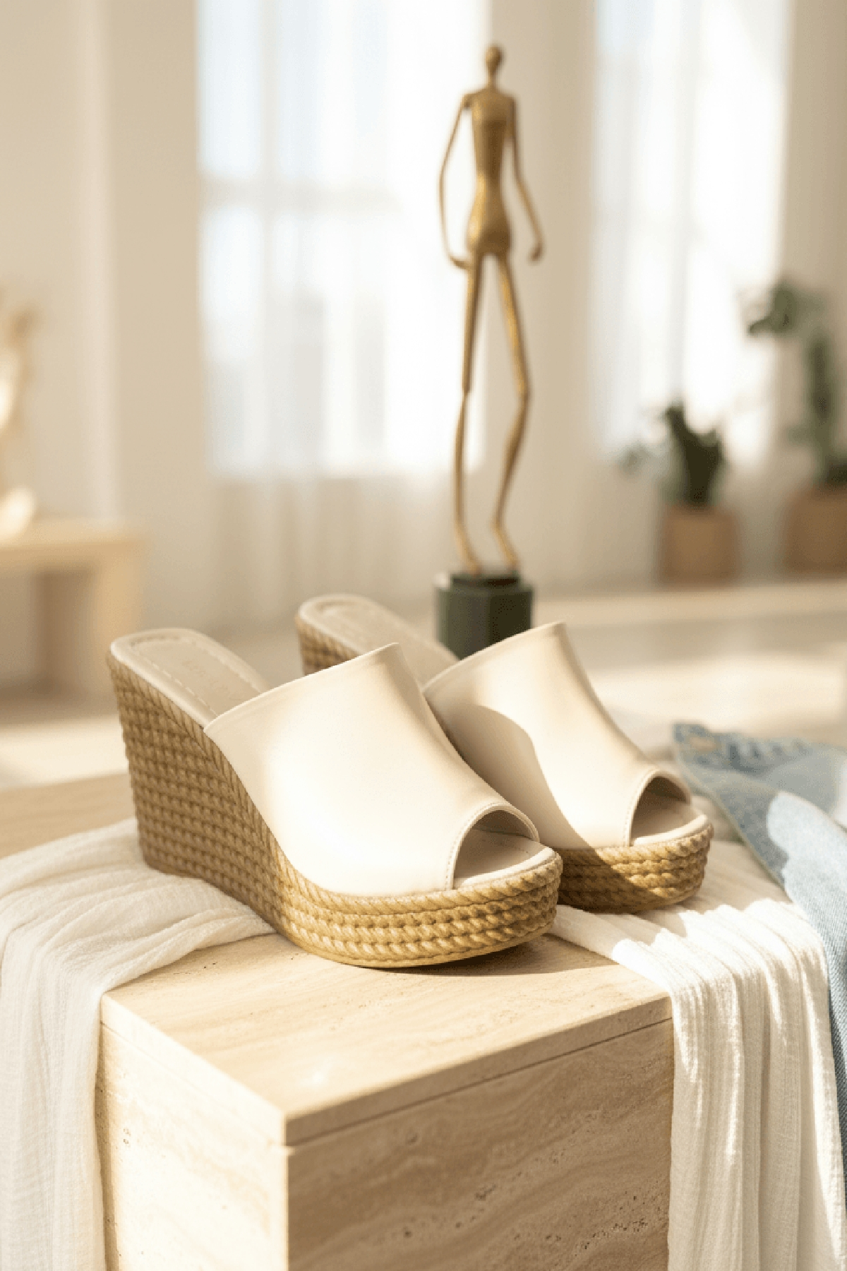 Rabeka Bej Dolgu Topuklu ( 10 cm Topuk. 3 cm Platform) Günlük Kullanım Terlik