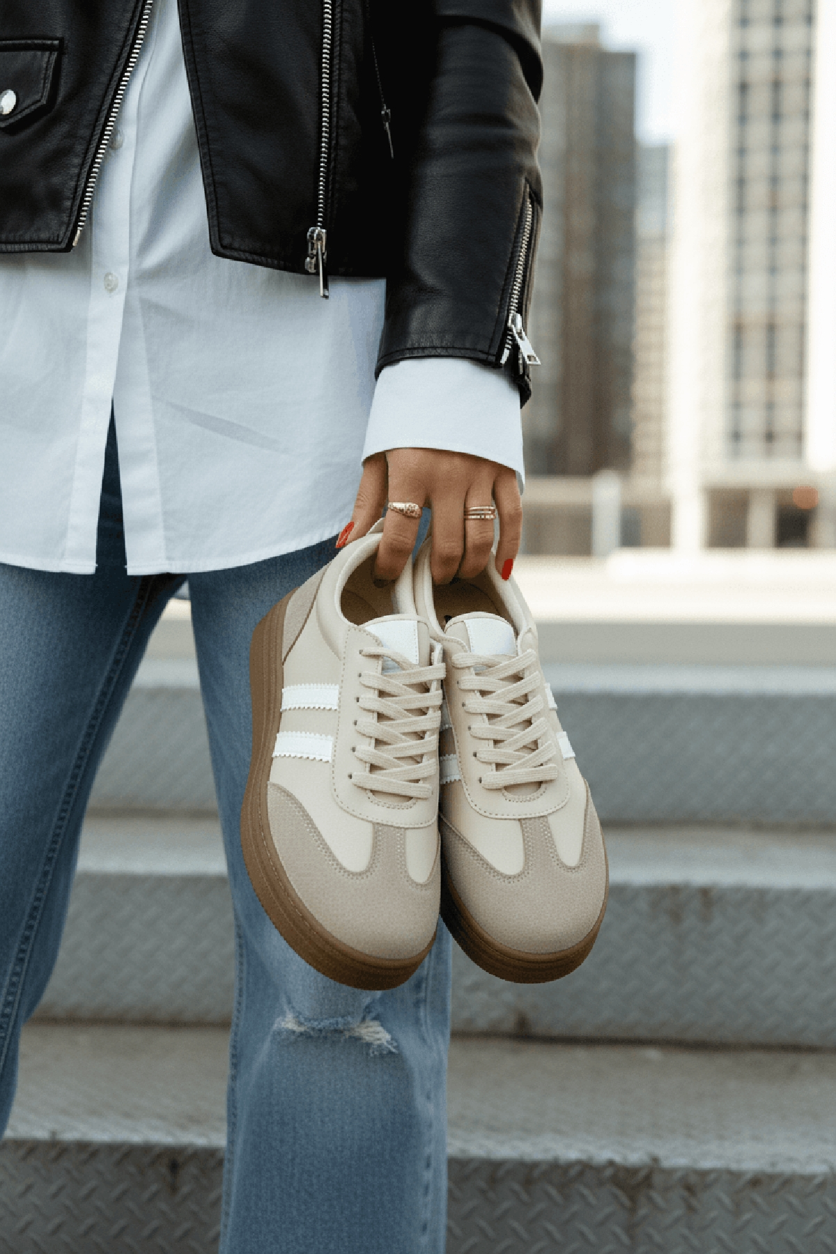 Samba Bej Süet Yanları Çizgili Spor Ayakkabı Sneaker