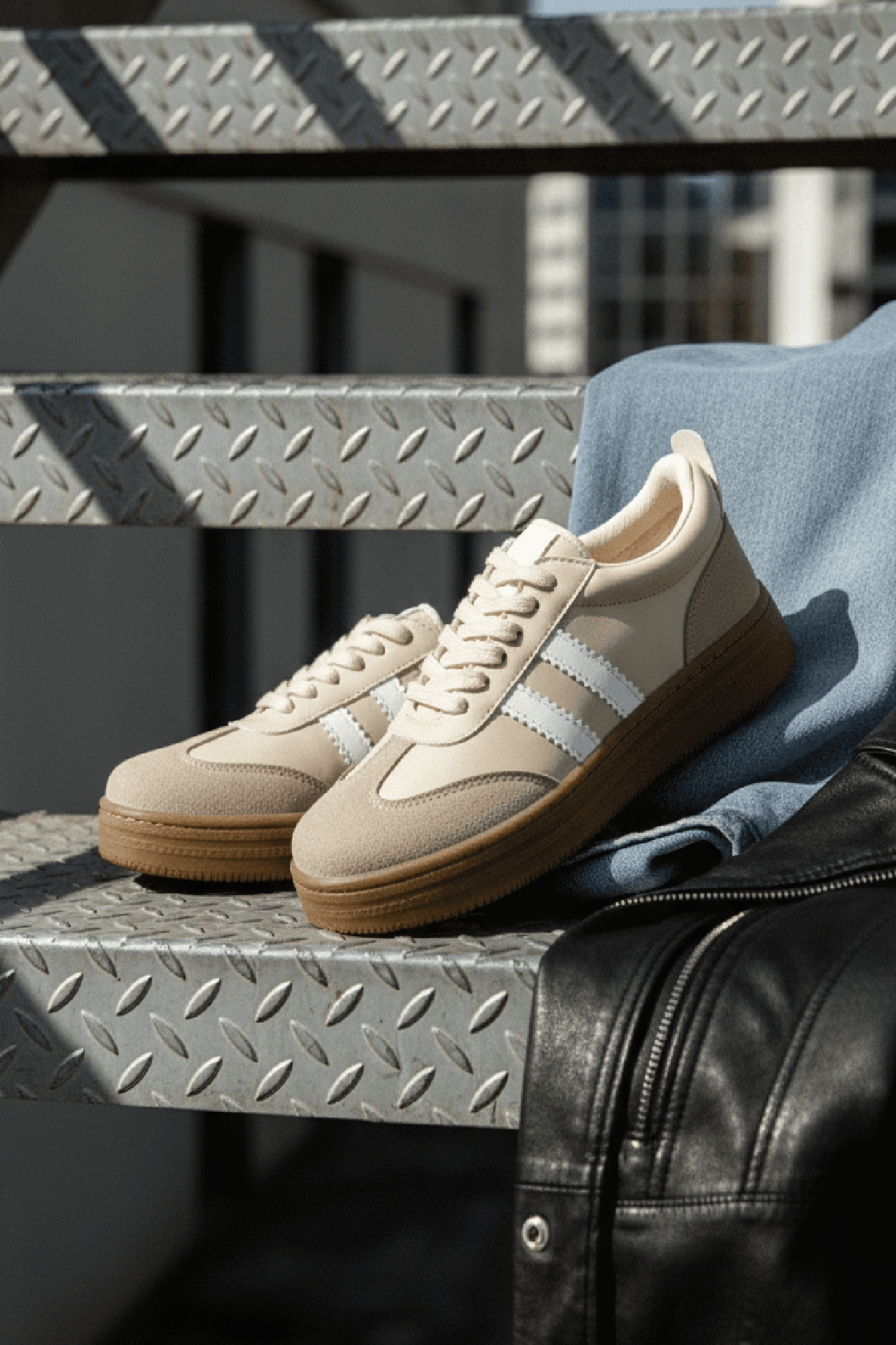 Samba Bej Süet Yanları Çizgili Spor Ayakkabı Sneaker