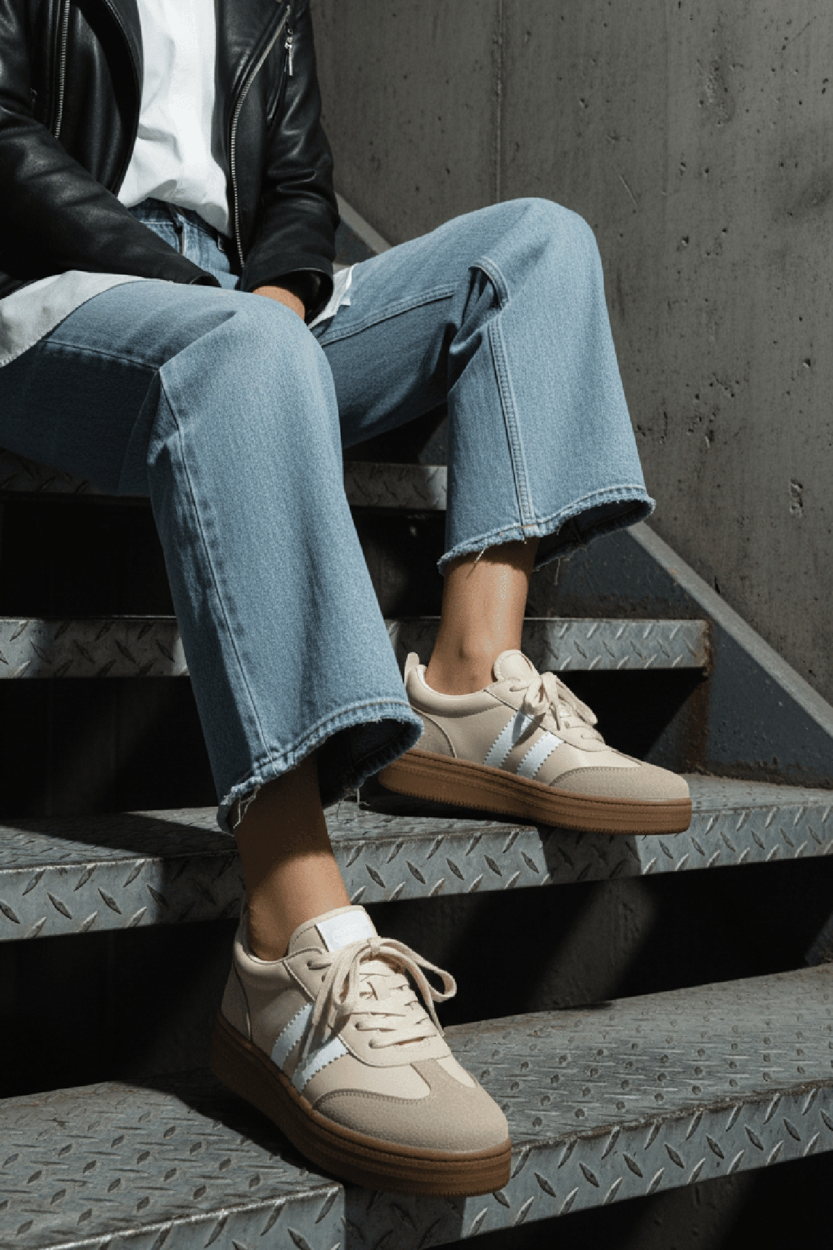 Samba Bej Süet Yanları Çizgili Spor Ayakkabı Sneaker