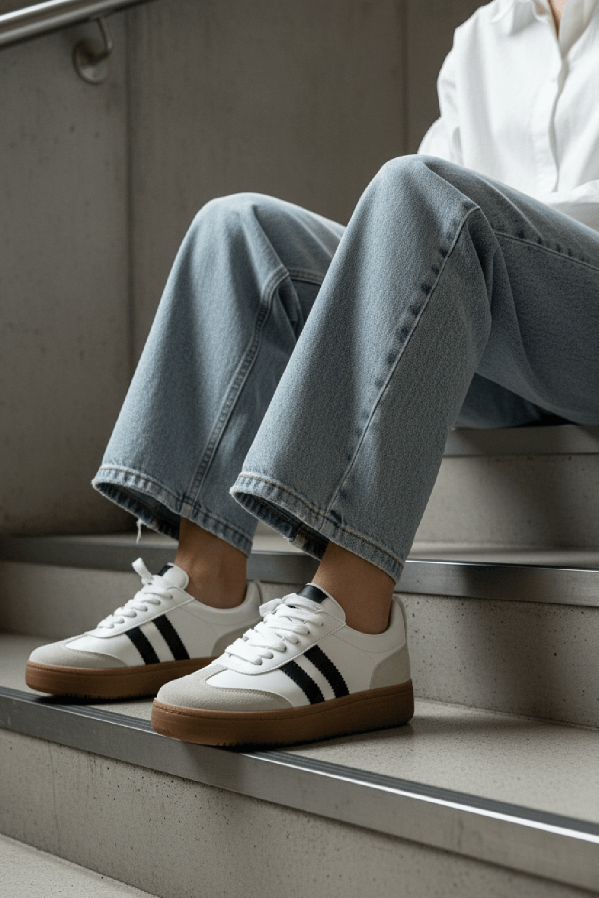 Samba Beyaz Süet Yanları Çizgili Spor Ayakkabı Sneaker