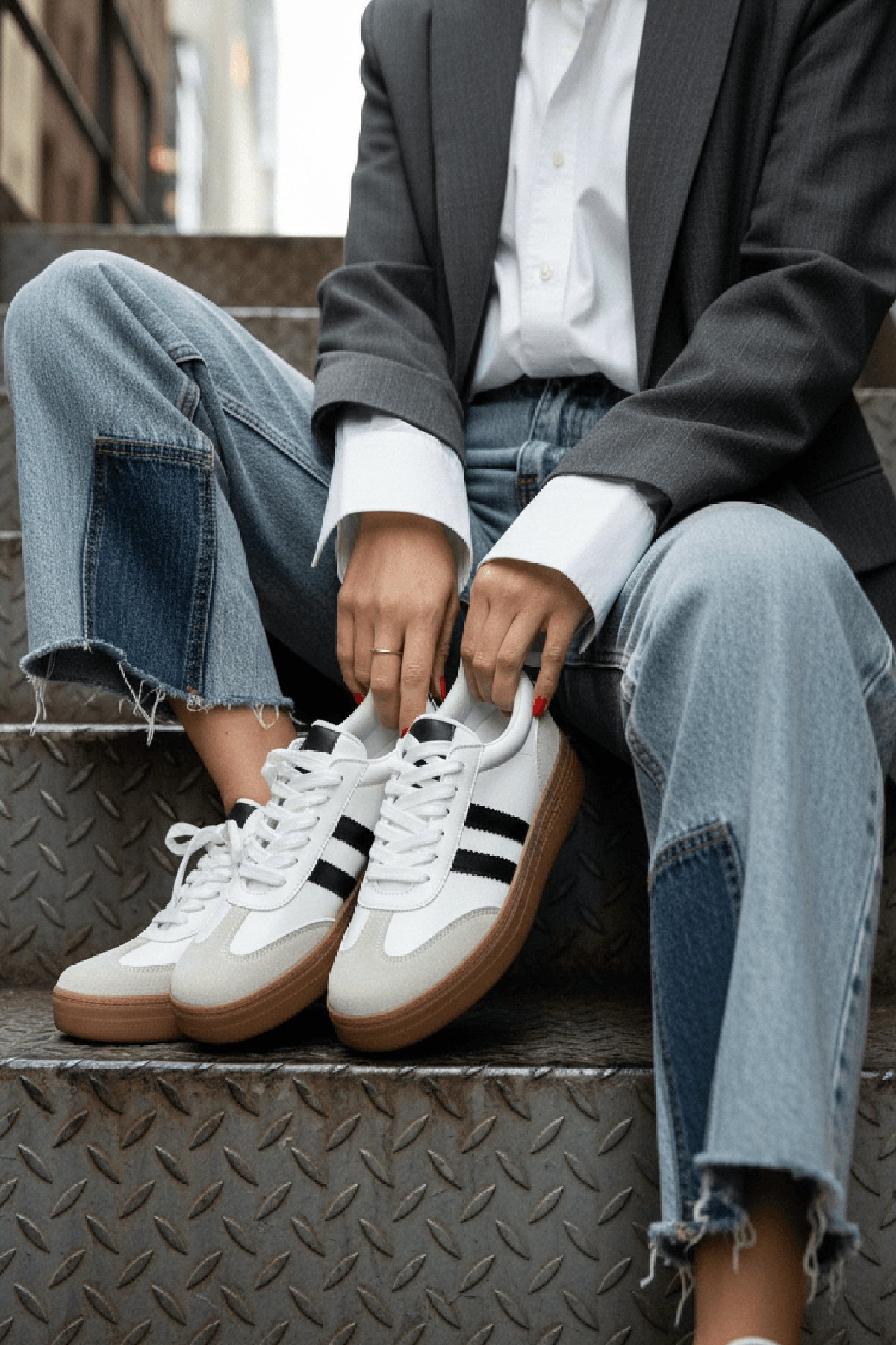 Samba Beyaz Süet Yanları Çizgili Spor Ayakkabı Sneaker