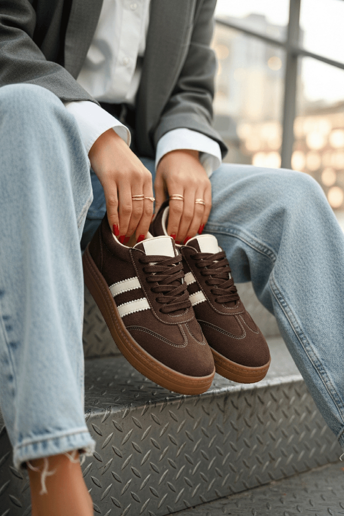 Samba Kahve Süet Yanları Çizgili Spor Ayakkabı Sneaker