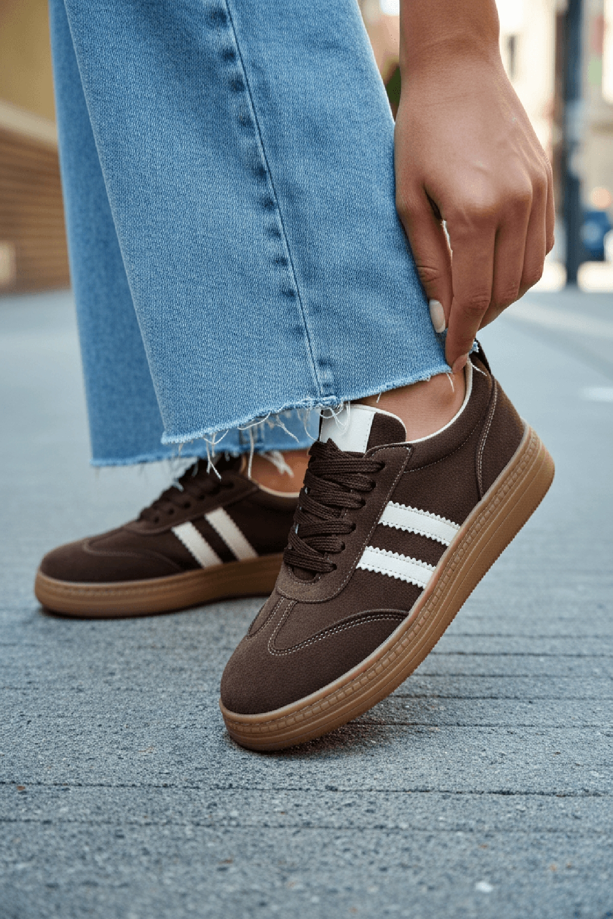 Samba Kahve Süet Yanları Çizgili Spor Ayakkabı Sneaker