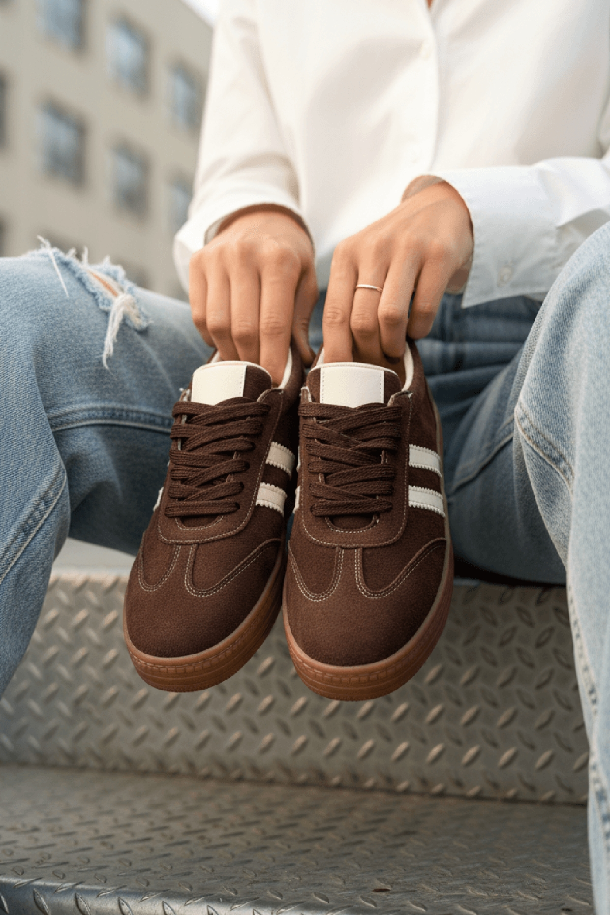 Samba Kahve Süet Yanları Çizgili Spor Ayakkabı Sneaker