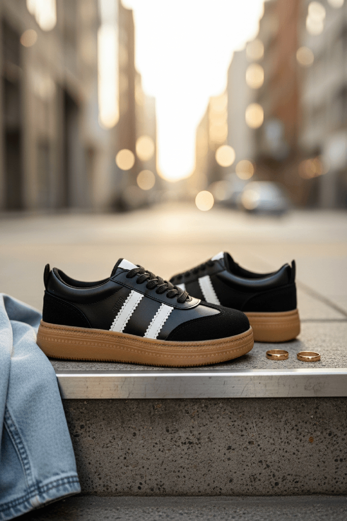 Samba Siyah Süet Yanları Çizgili Spor Ayakkabı Sneaker
