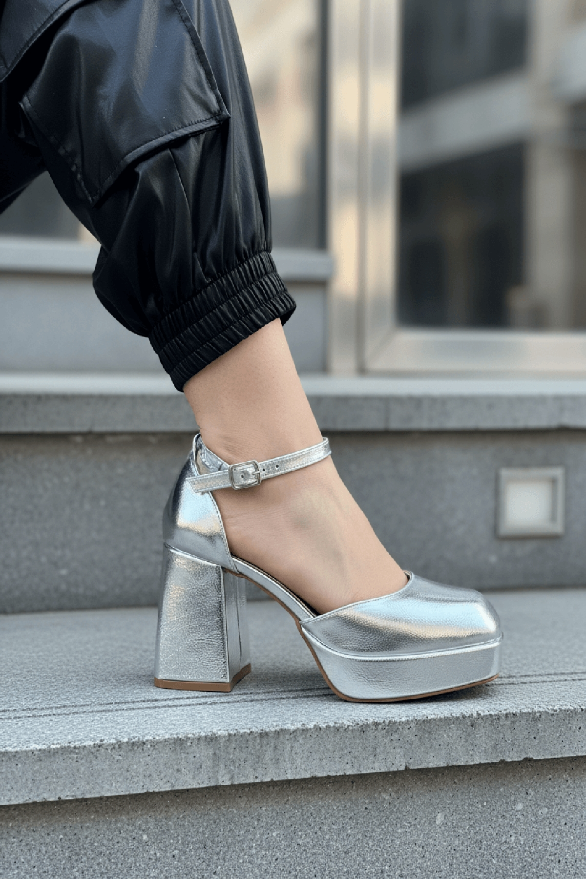 Serra Gümüş Platform ( 9 Cm Topuklu ) Günlük Topuklu Ayakkabı