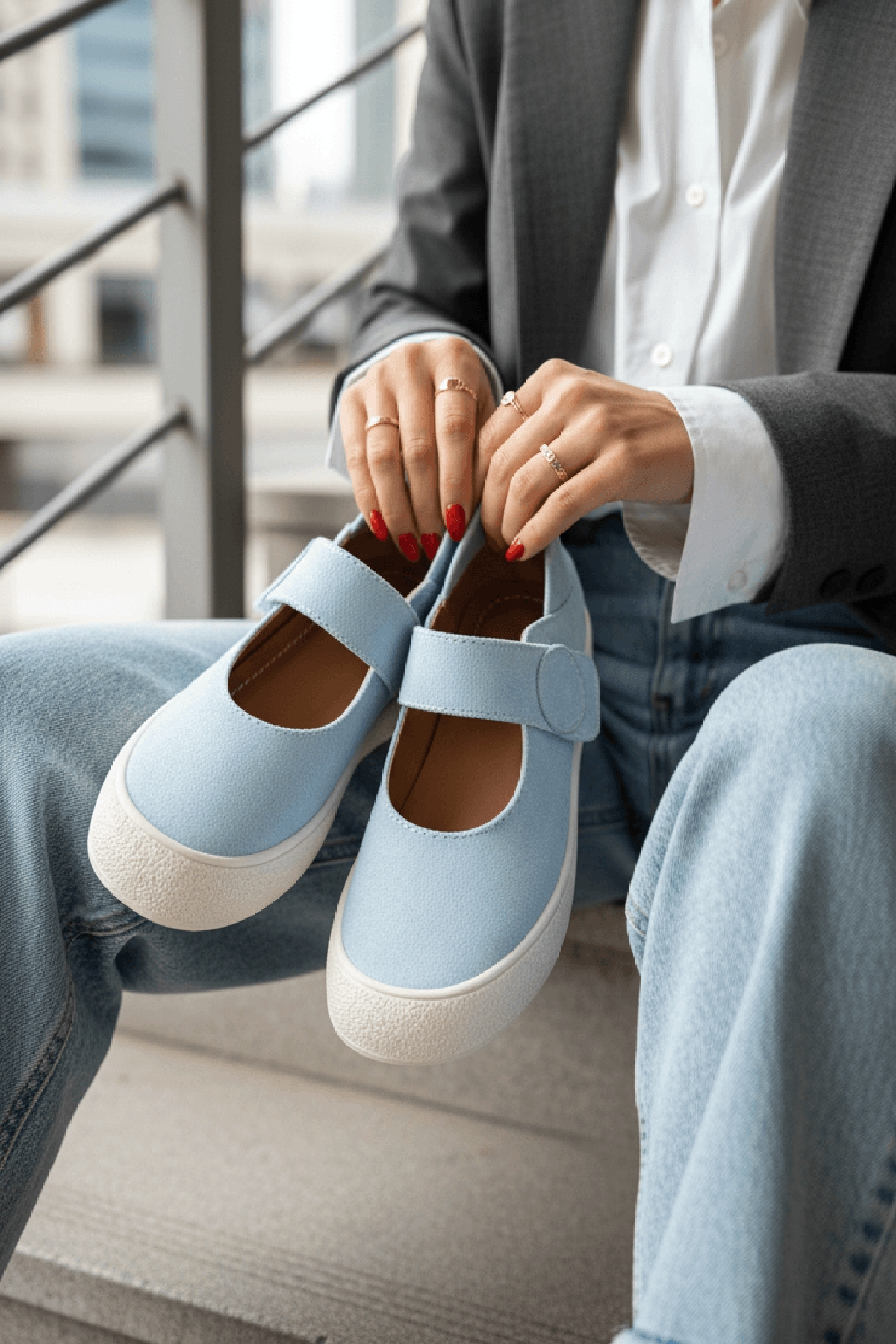 Varius Bebe Mavi Süet ( 3 cm Topuklu ) Yuvarlak Burunlu  Detaylı Loafer Ayakkabı