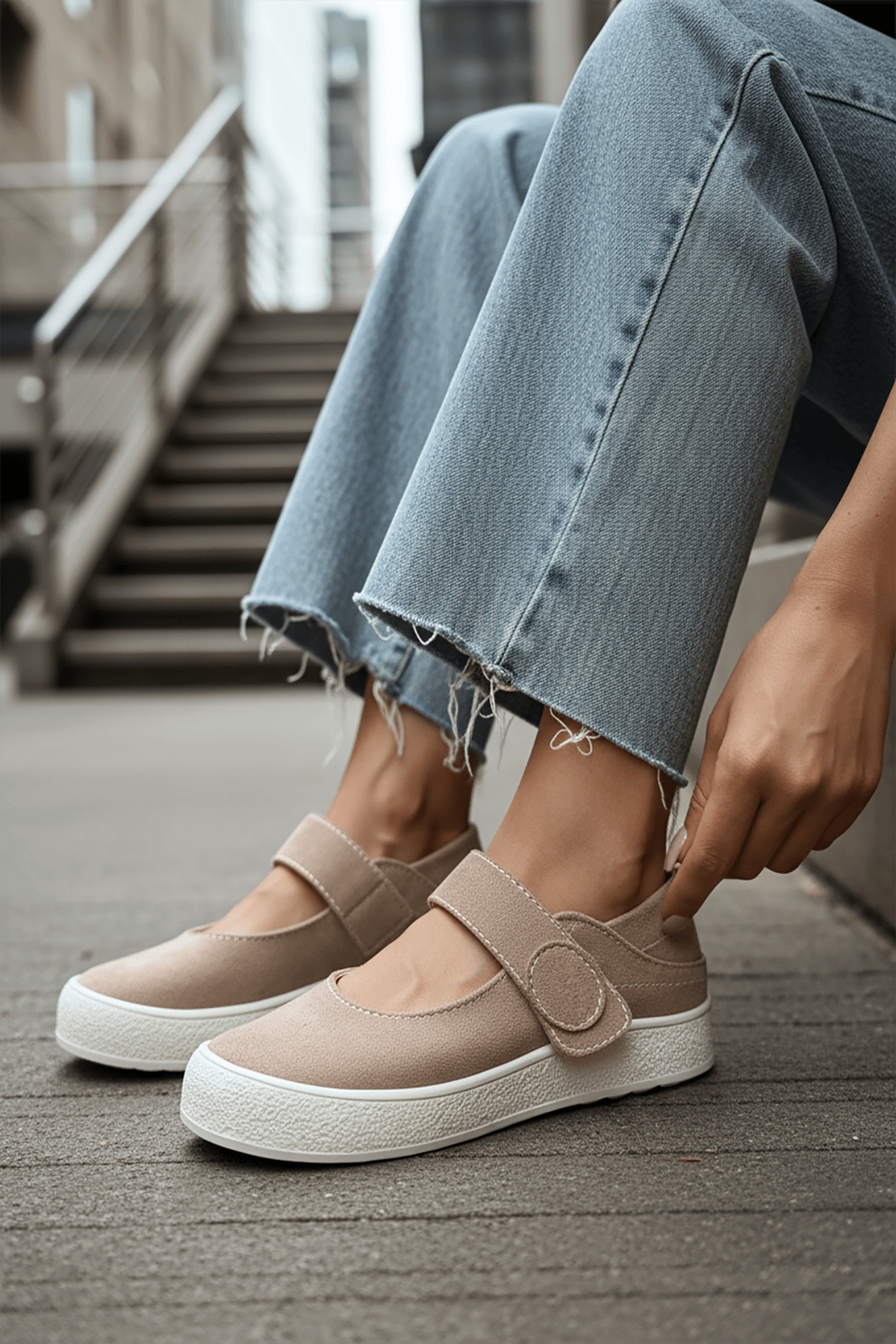 Varius Bej Süet ( 3 cm Topuklu ) Yuvarlak Burunlu  Detaylı Loafer Ayakkabı