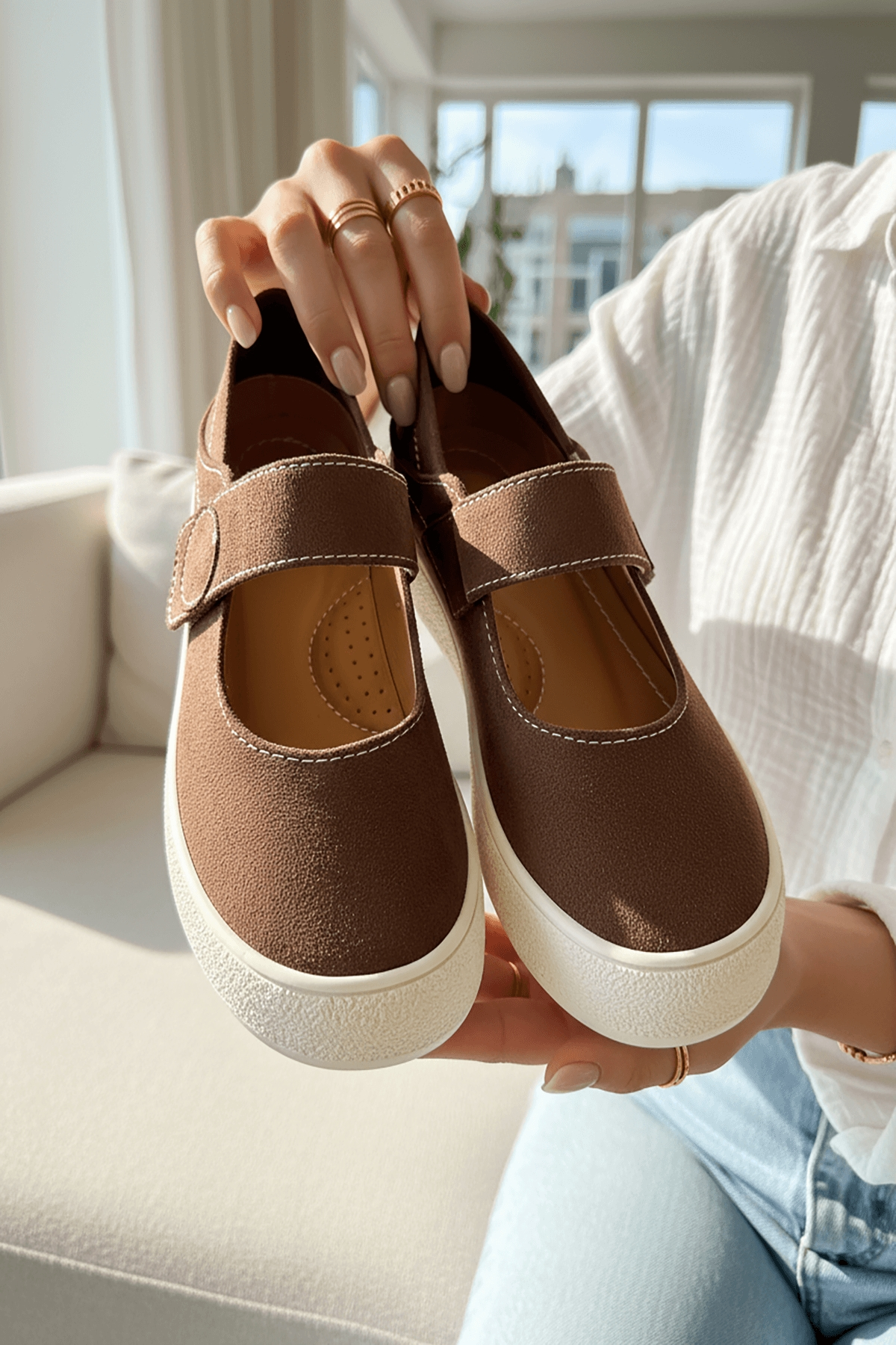 Varius Kahverengi Süet ( 3 cm Topuklu ) Yuvarlak Burunlu  Detaylı Loafer Ayakkabı