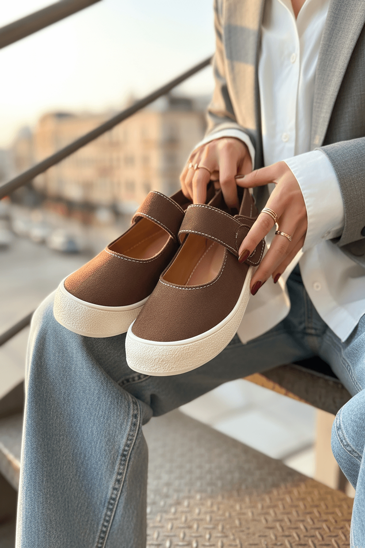 Varius Kahverengi Süet ( 3 cm Topuklu ) Yuvarlak Burunlu  Detaylı Loafer Ayakkabı
