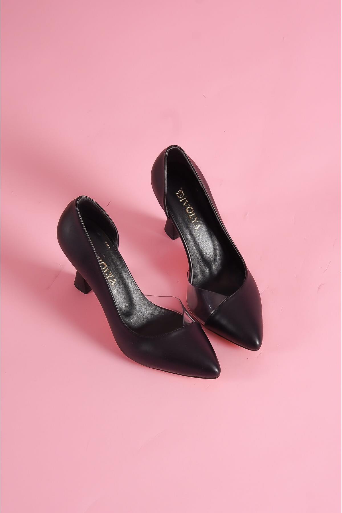 Violet Siyah Burnu Şeffaf Detaylı Günlük Kullanım Stiletto