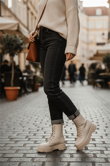 Armoni Bej Cilt Kalın Tabanlı Kadın Günlük Postal