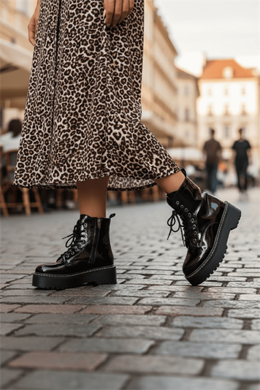 Armoni Siyah Rugan (5 Cm Kalın Tabanlı )  Kadın Günlük Postal