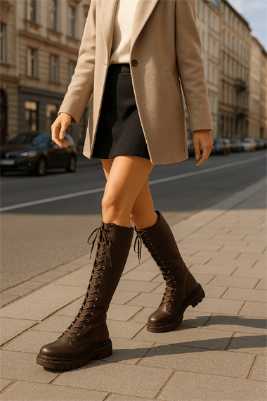 Bany Kahverengi Bağcıklı Yanı Fermuarlı Günlük Kadın Çizme