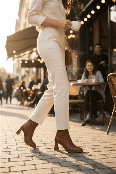 Barelle Taba Önü Dikişli (8 cm Topuklu ) Küt Burun Topuklu Bot