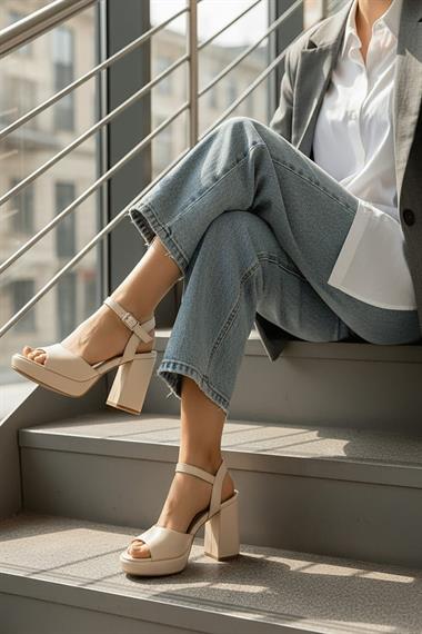 Bello Bej Cilt ( 9 Cm Topuk ) Platform Topuklu Günlük Ayakkabı