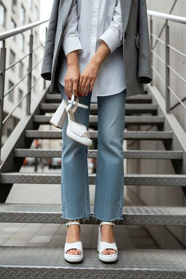 Bello Beyaz Cilt ( 9 Cm Topuk ) Platform Topuklu Günlük Ayakkabı
