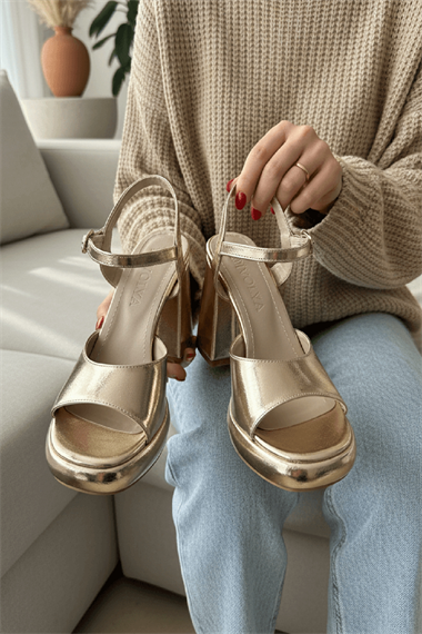 Bello Gold ( 9 Cm Topuk ) Platform Topuklu Günlük Ayakkabı
