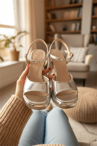 Bello Gümüş ( 9 Cm Topuk ) Platform Topuklu Günlük Ayakkabı